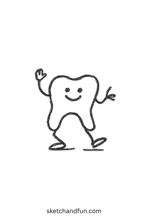 Dancing tooth spinning on the floor โ a goofy cartoon drawing idea full of playful energy