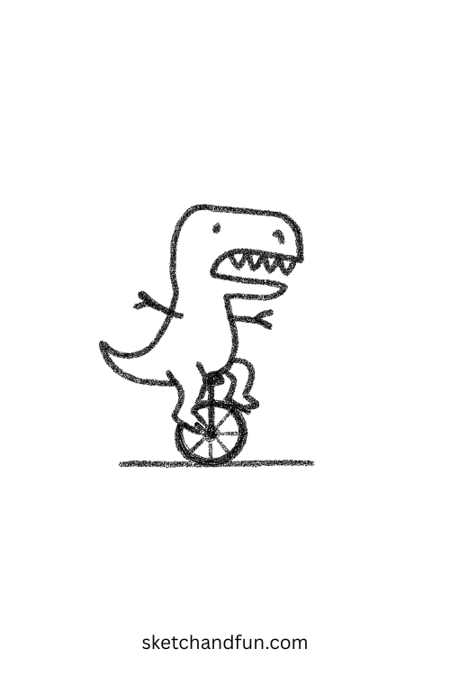 Dinosaur riding a unicycle, tiny-armed dino in spotlight from goofy ahh line art collection