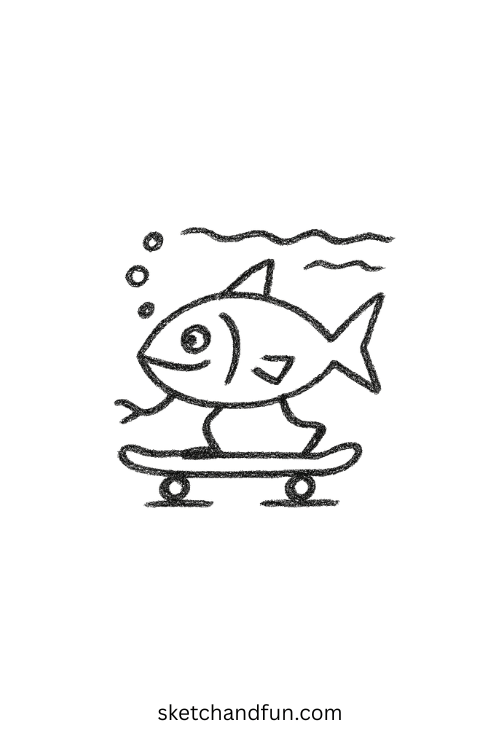 Goofy fish riding a skateboard underwater โ awesome for goofy animal drawing ideas