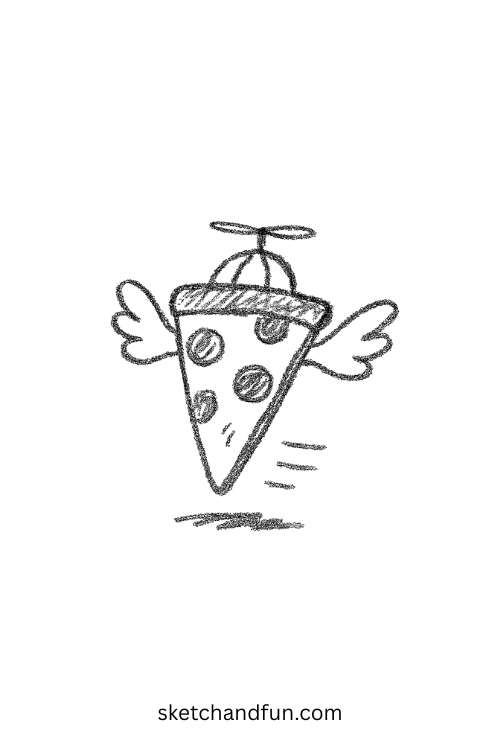 Pizza slice flying with cheese wings โ fun doodle idea for kids who love goofy food drawing ideas