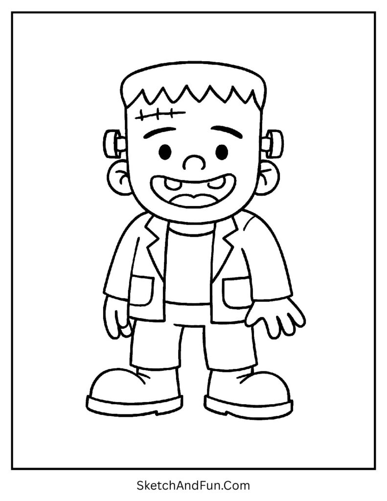A funny Frankenstein monster with big shoes – monster Halloween coloring pages