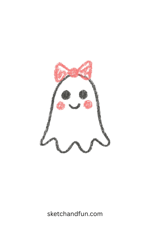 Stylish ghost with a bow, twirling in aesthetic ghost doodle fashion