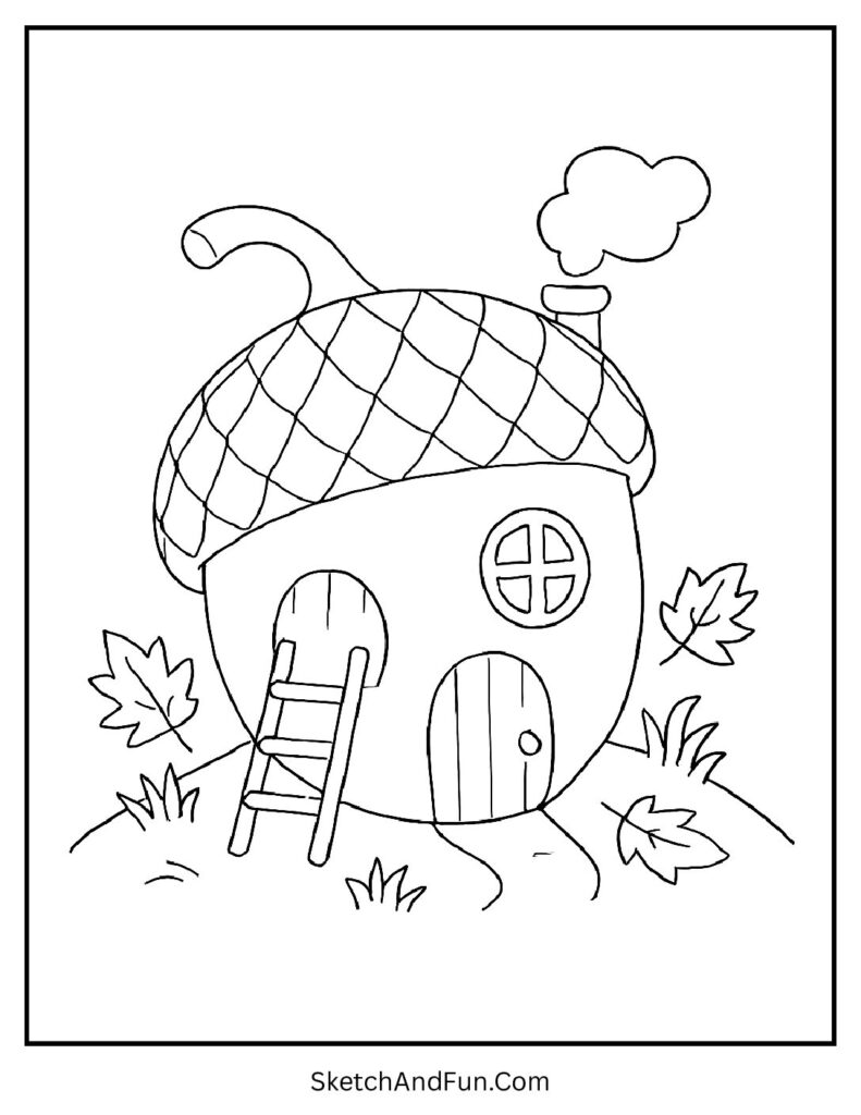 Acorn house with ladder for large print thanksgiving coloring pages.