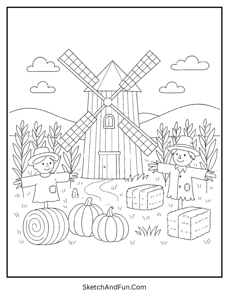 Wheelbarrow of pumpkins for harvest coloring page pdf free download.