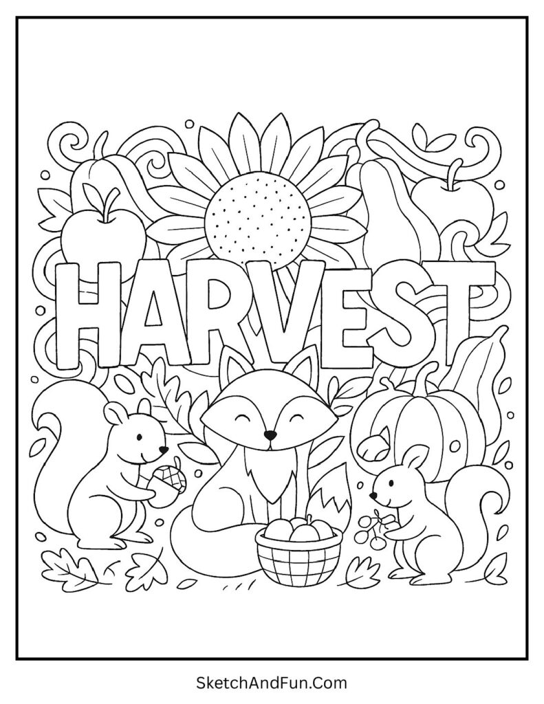 Harvest Word Doodle Collage Coloring Page pdf