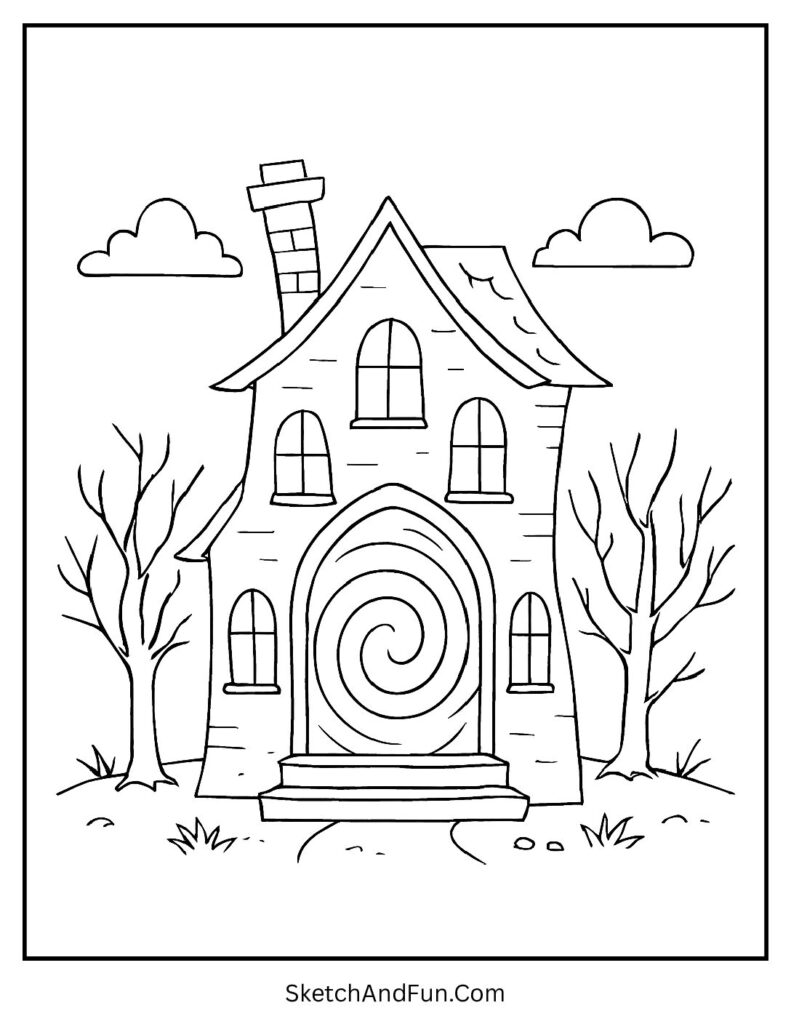Magic doorway in haunted house coloring sheets free.