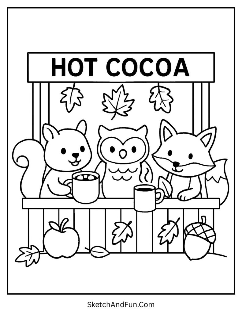 Hot Cocoa Stand Autumn Coloring Page 1 pdf