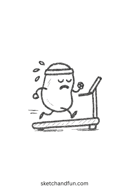 Sweaty jelly bean jogging with sneakers โ fun silly drawing idea for fitness-themed sketches