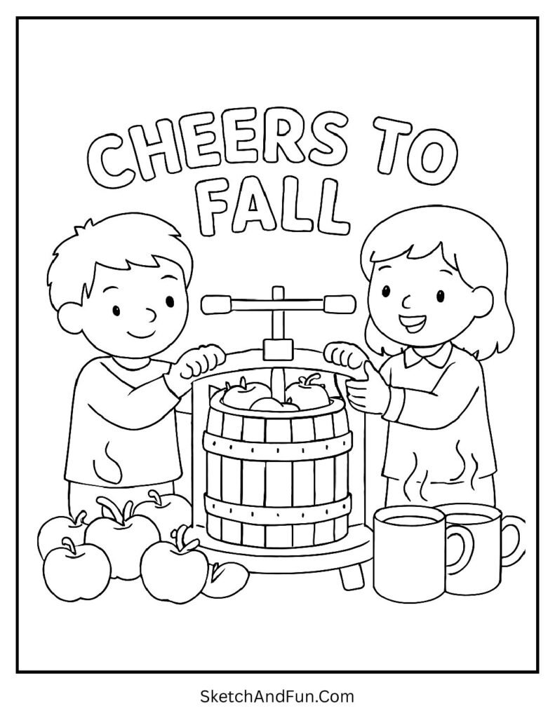 Children making warm apple cider for thanksgiving coloring pages for toddlers free.