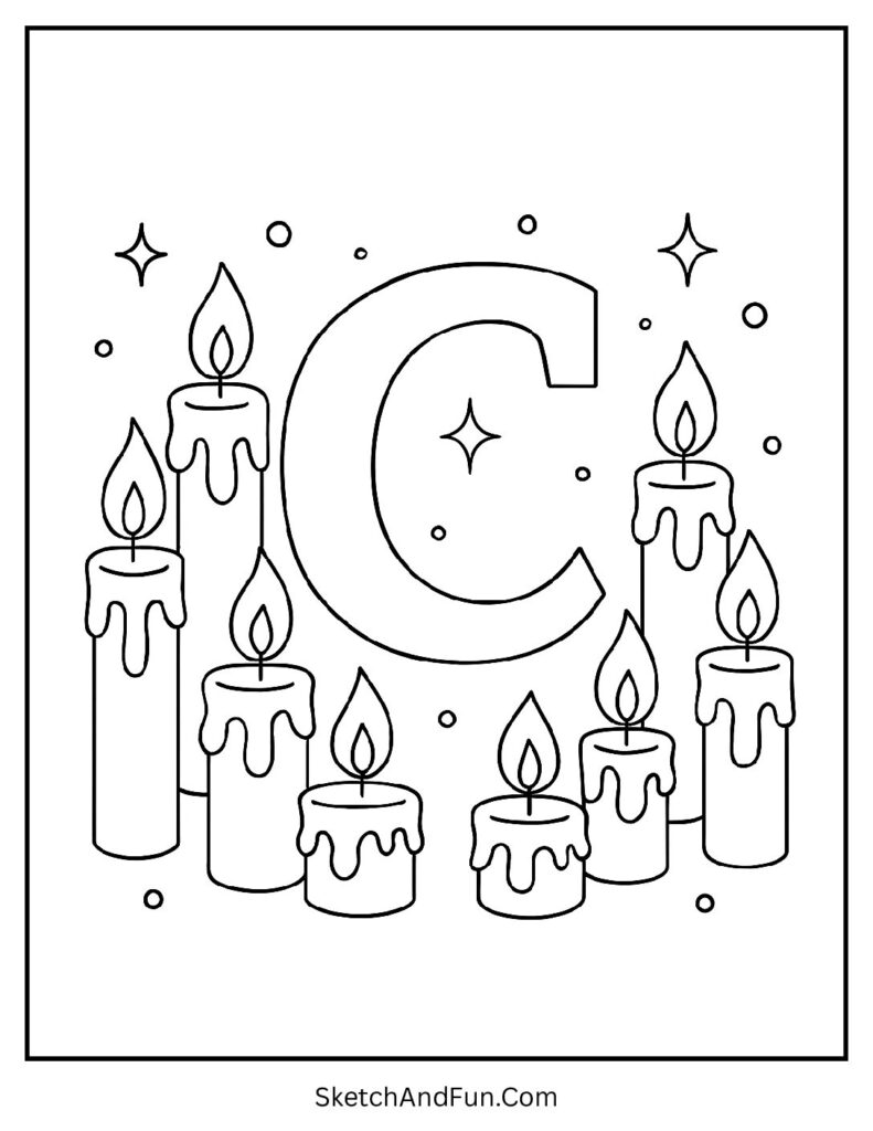 Letter C with Warm Candlelight Coloring Page pdf