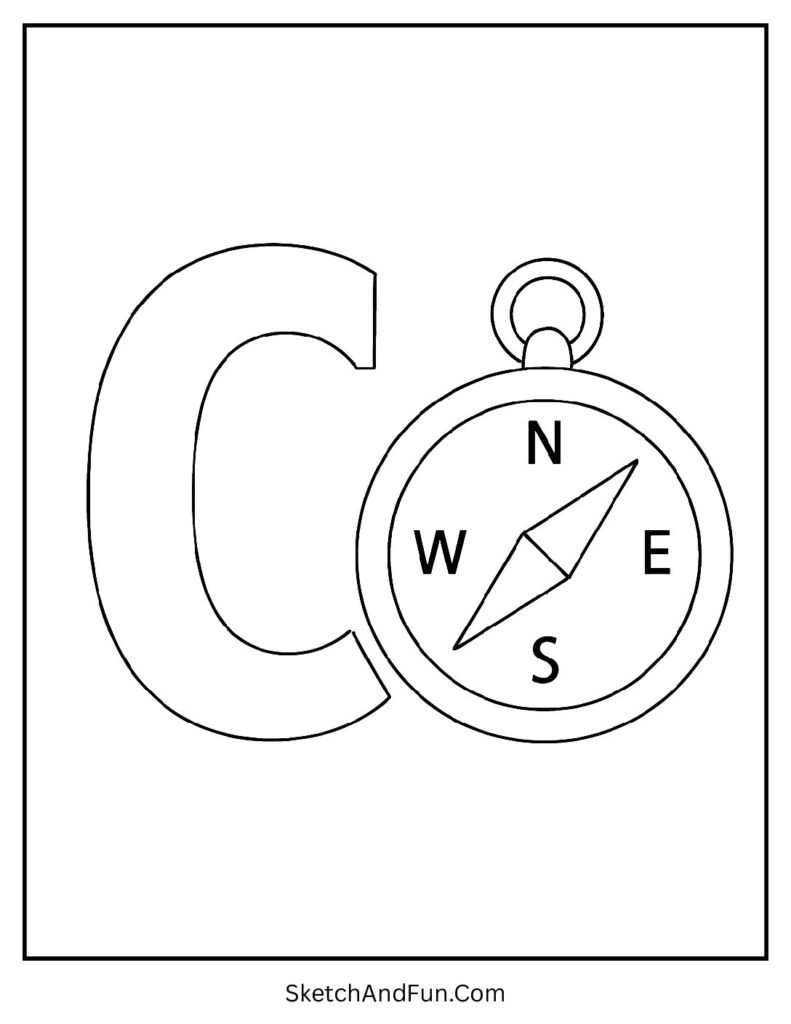 Letter C with a Classic Compass Coloring Page pdf