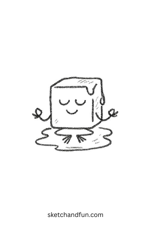 Ice cube doing yoga while melting โ a perfect mix of goofy face drawing ideas and chill vibes.