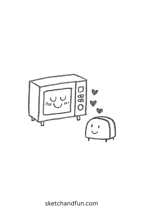 Microwave blushing at toaster, funny goofy ahh drawing aesthetic
