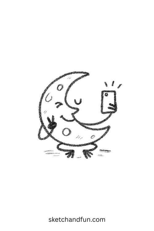 Moon holding phone and smiling for selfie โ one of the top goofy ahh drawings in space