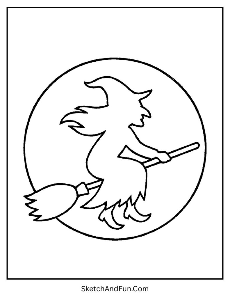 A witch flying across the moonlit sky – moonlit Halloween coloring pages