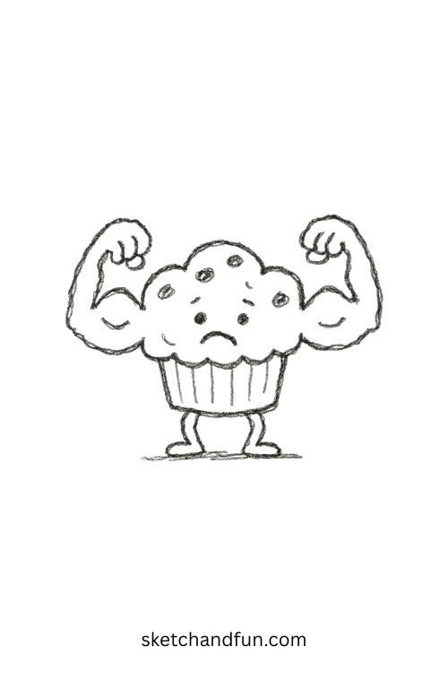 Strong muffin flexing arms โ great for joke drawing ideas involving food