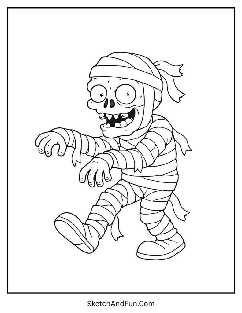 Bandaged zombie dragging foot – zombie color by number printables for classrooms
