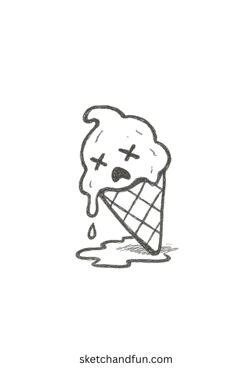 Melting ice cream cone acting dramatic โ goofy food drawing idea full of flair and fun