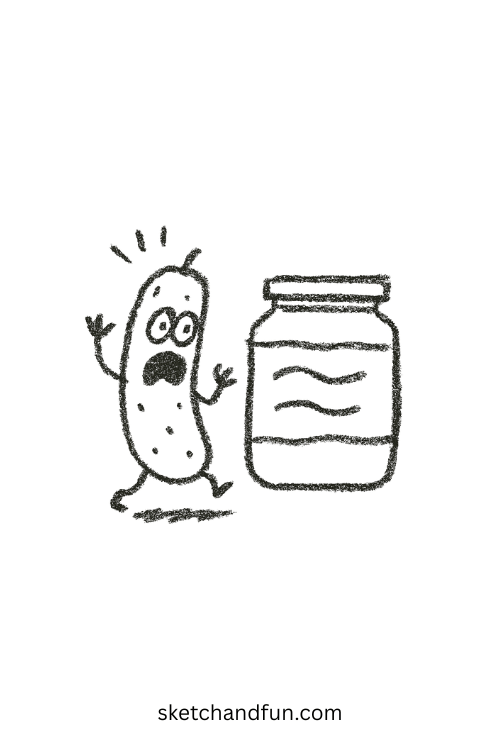 Pickle freaking out near an open jar โ one of the weird drawing ideas thatโs also very funny