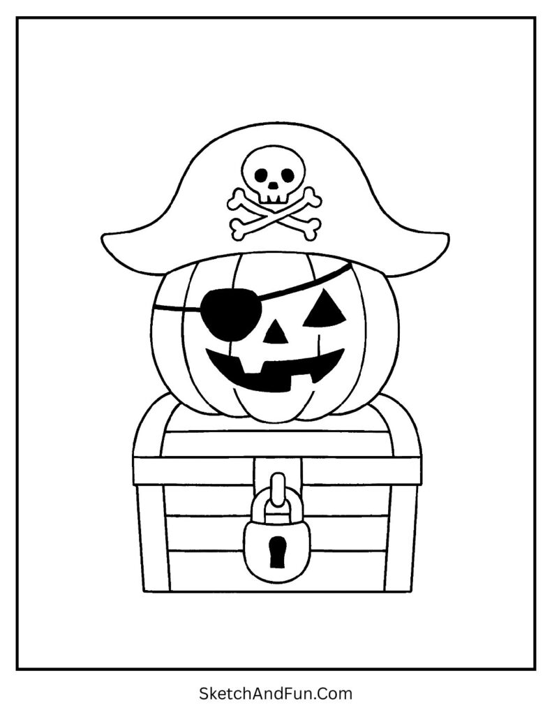 Pirate pumpkin guarding candy chest for pumpkin coloring pages pdf adventures