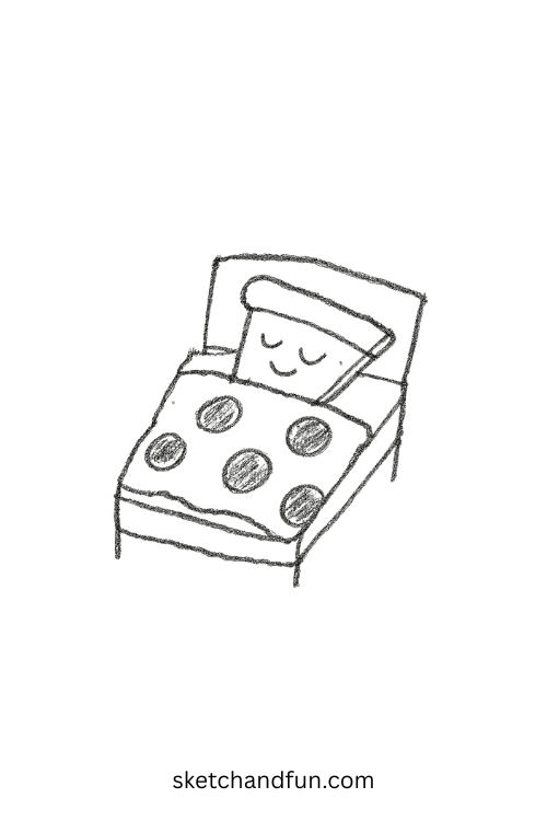 Pizza slice napping with pepperoni blanket, a simple goofy ahh drawing