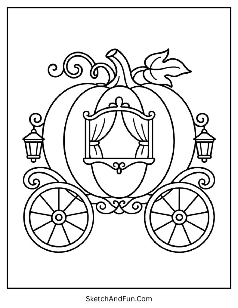 Magical carriage design inspired by pumpkin coloring pages kids with fairytales
