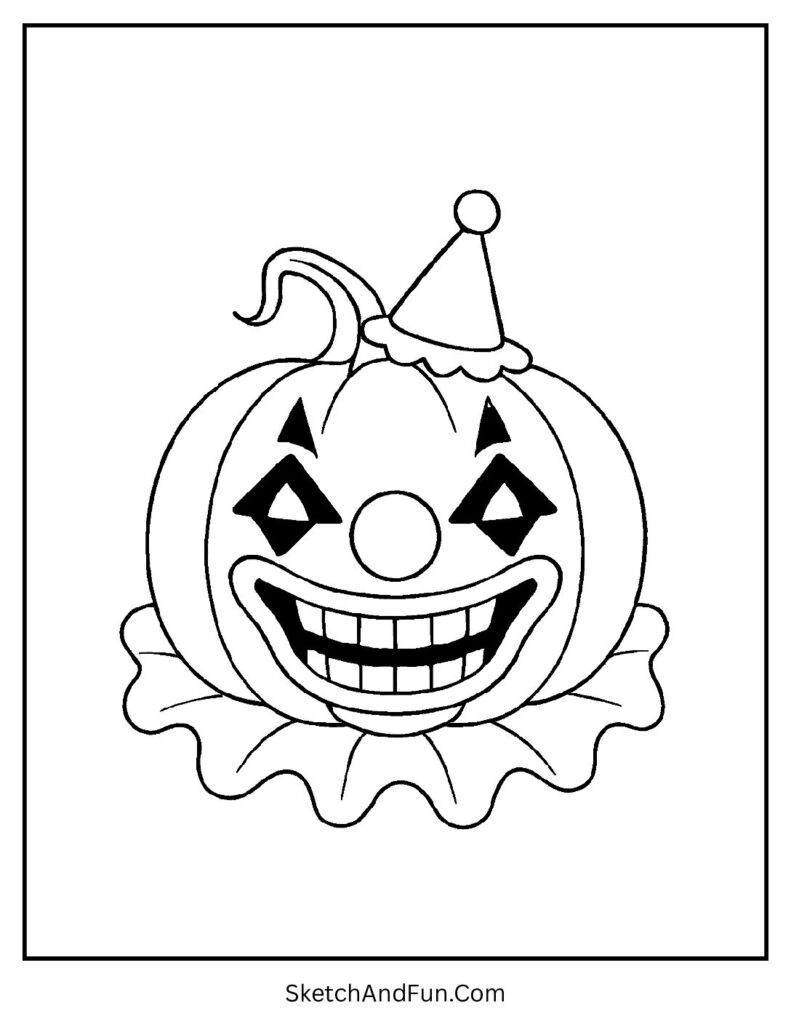 Circus clown pumpkin scene designed for pumpkin coloring pages for therapy joy