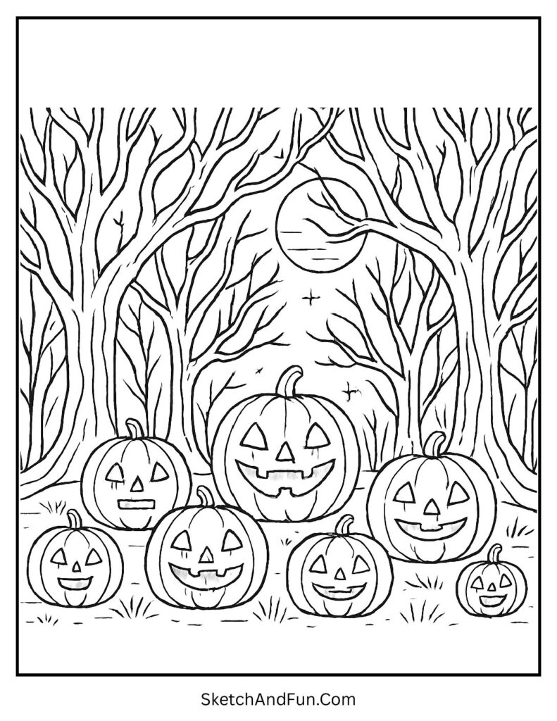 Haunted forest glowing pumpkins as pumpkin color by sight word learning game