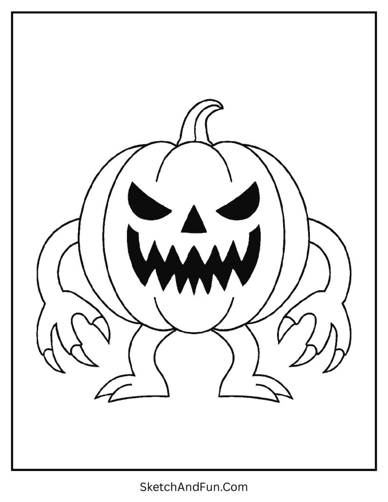 Pumpkin monster design perfect for a spooky pumpkin mandala coloring page set