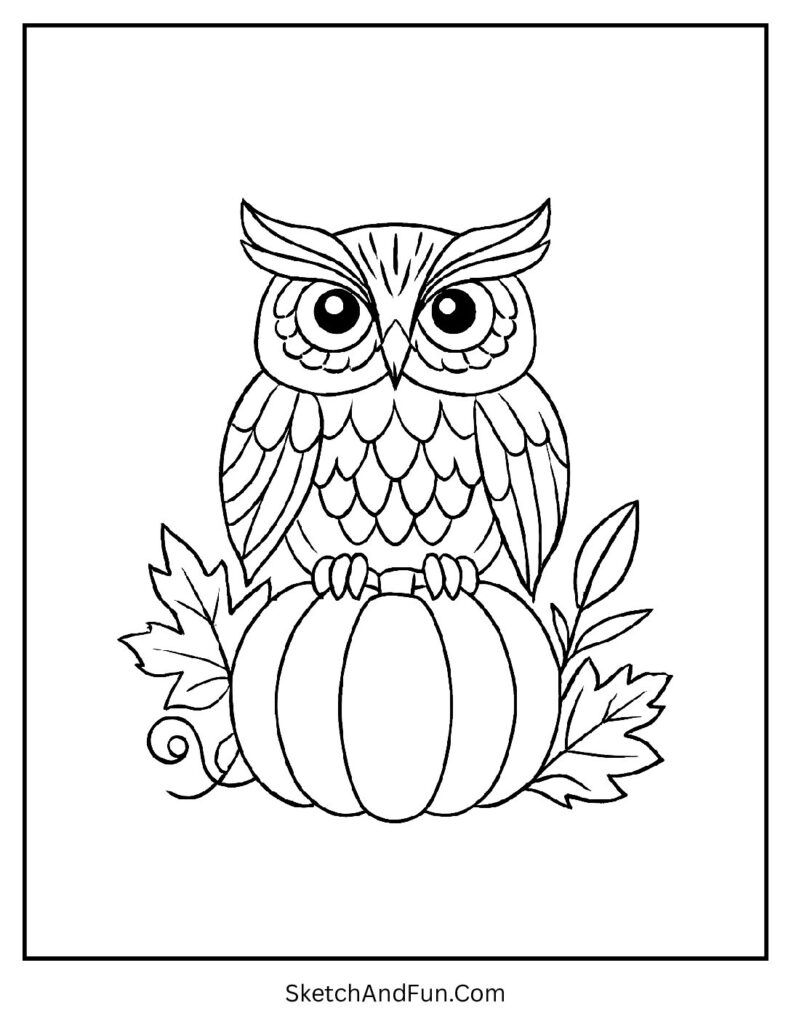 Owl on glowing pumpkin perfect for pumpkin coloring pages printable pdf download