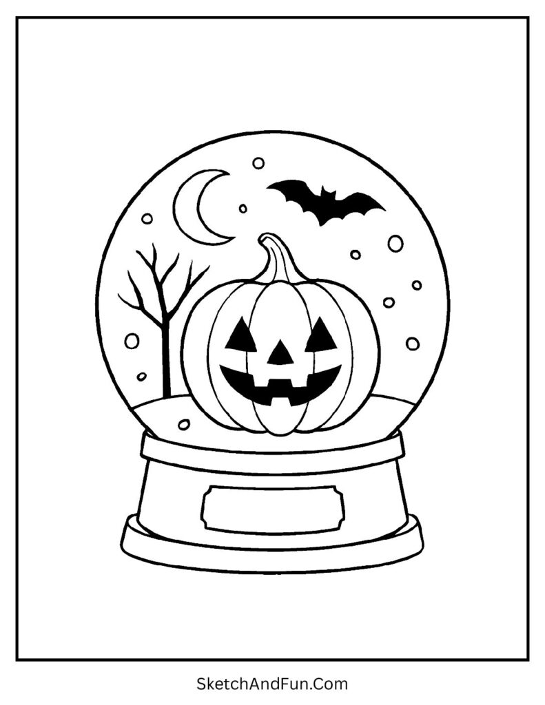 Halloween snow globe glowing pumpkin for pumpkin coloring pages online free print