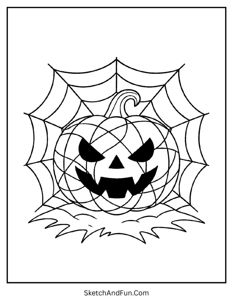 Webbed pumpkin scene works as thanksgiving pumpkin coloring pages creative mix