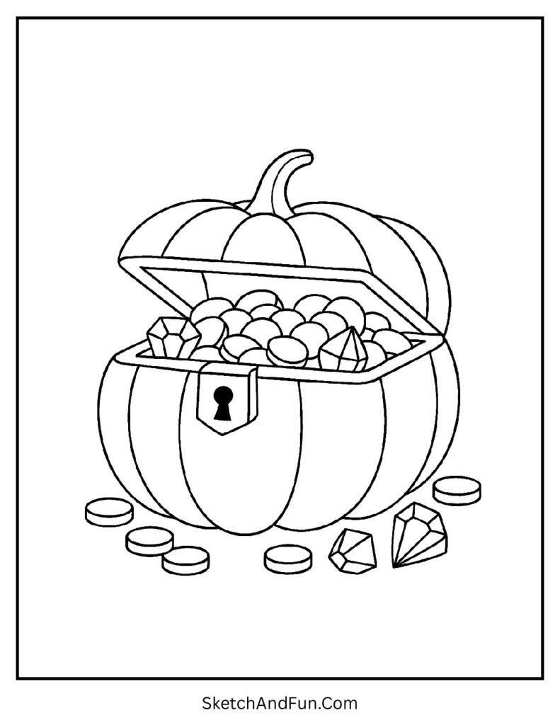 Pumpkin treasure chest idea made into pumpkin worksheets coloring activity page