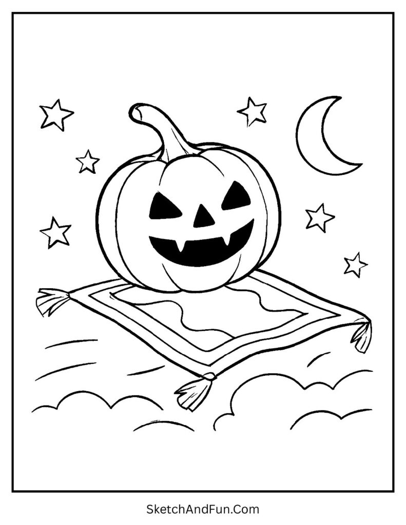 Flying magic carpet pumpkin inspired by halloween jack o lantern coloring sheets