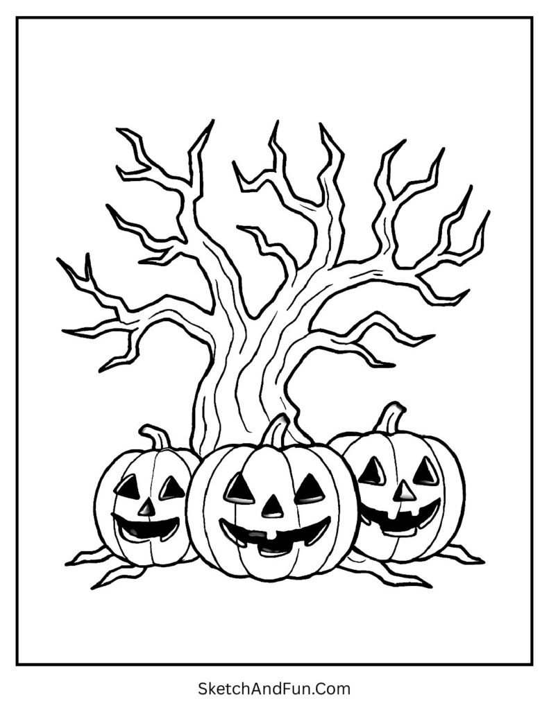Haunted tree shadowing pumpkin looks like pumpkin coloring sheets for adults pdf