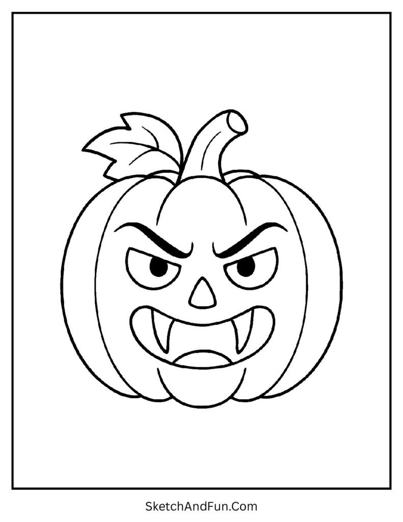 Vampire pumpkin with fangs works well in coloring book pumpkin pages collection