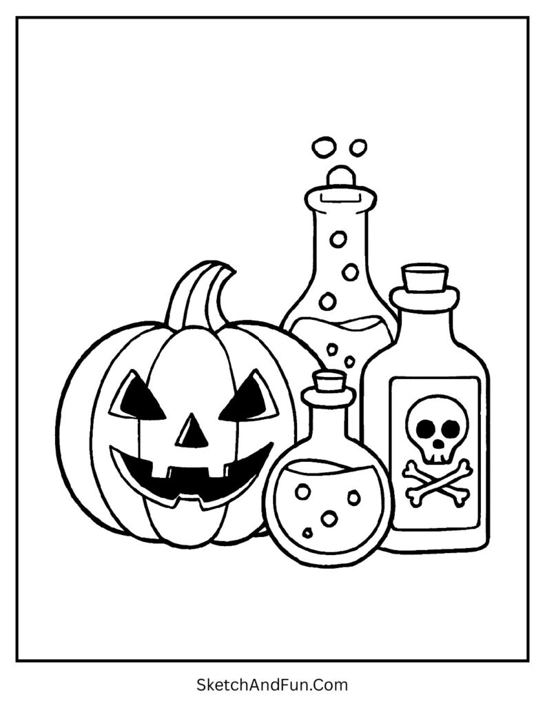 Witch potion glowing pumpkin fun for free pumpkin coloring sheet for kindergarten