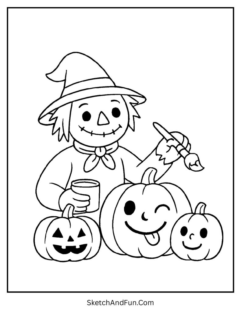 Pumpkin art fun in scarecrow coloring sheet pdf