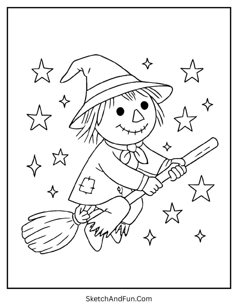 Magical night theme in scarecrow coloring pages for adults