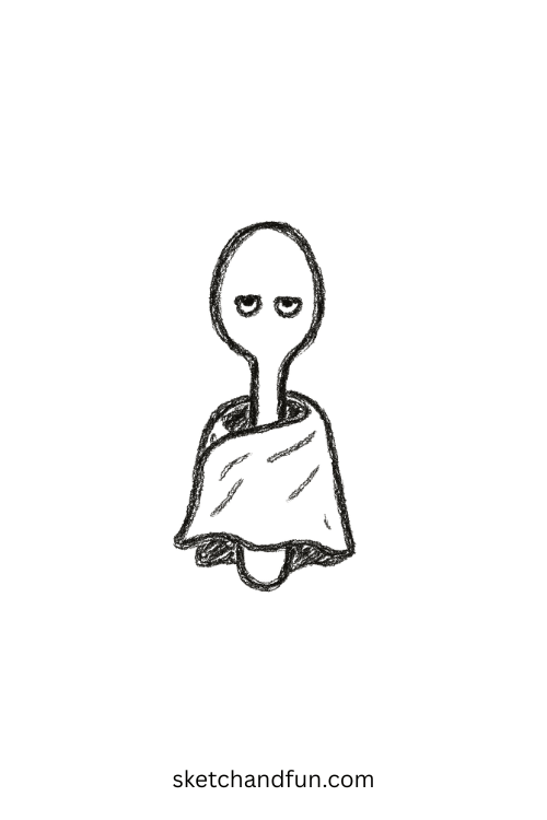 Sleepy spoon with eyes closed in blanket โ perfect for goofy drawing ideas with a cozy twist