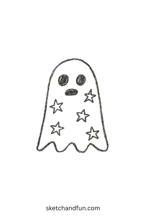 Ghost glowing with stars, dreamy ghost outline drawing