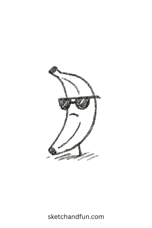 Banana in sunglasses on a secret mission โ a classic in funny drawing ideas for beginners