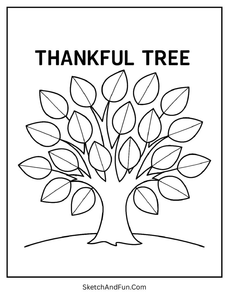 Kindergarten fall coloring pages with a tree for kids to write what they're thankful for