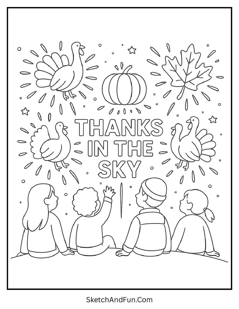 Kids watching fireworks for thanksgiving coloring pages adobe express.