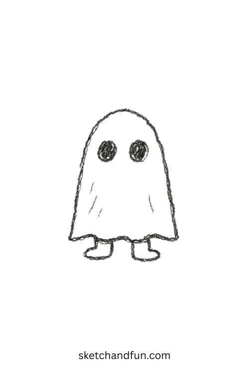 Ghost with tiny feet peeking out, neat pencil ghost drawing idea