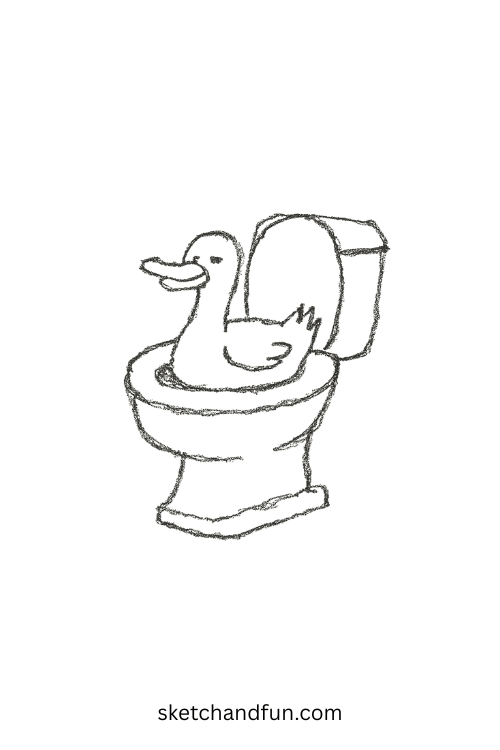 Duck chilling in toilet like a spa boss, a scene from a goofy ahh drawing 