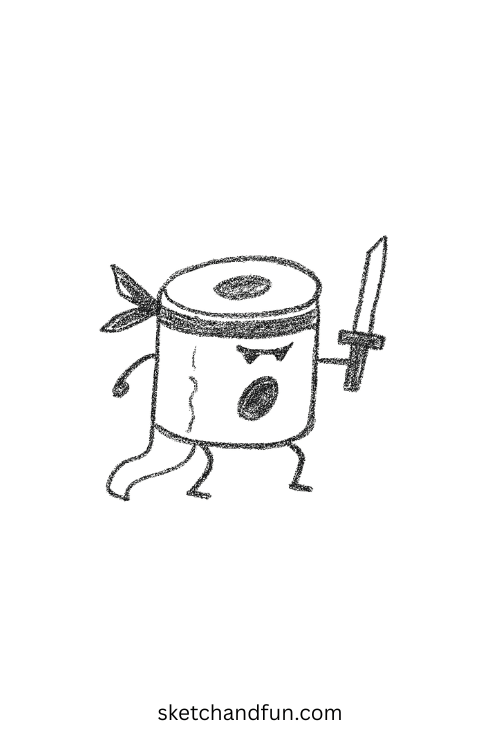 Toilet paper ninja sneaking on floor, goofy ahh art meme idea where bathroom stuff gets wild