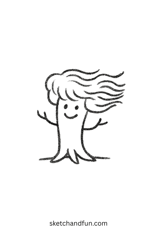 Tree wearing a fluffy wig, silly goofy ahh drawing sketch