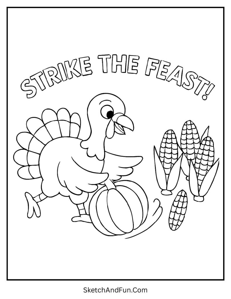 Turkey bowling with pumpkins for easy turkey coloring pages thanksgiving