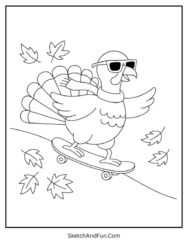 Turkey on skateboard for thanksgiving coloring pages emotions / ’thankful’.